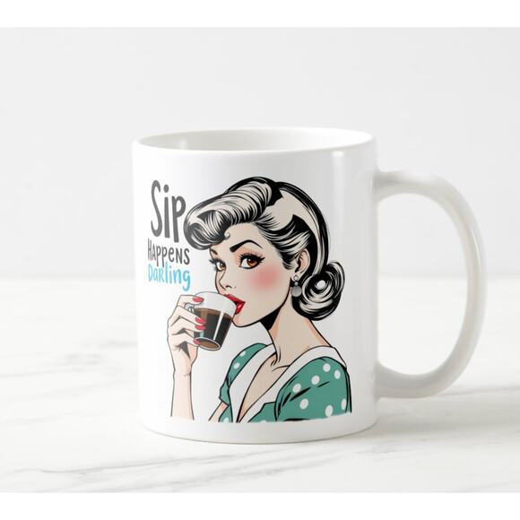 Sip Happens, Darling! Sassy Retro Pinup Mug - Picture 3 of 4